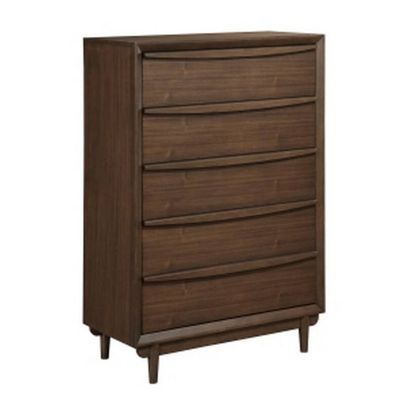 Soly 52 Inch Tall Dresser Chest, 5 Drawers, Lip Pull Handles, Walnut Brown