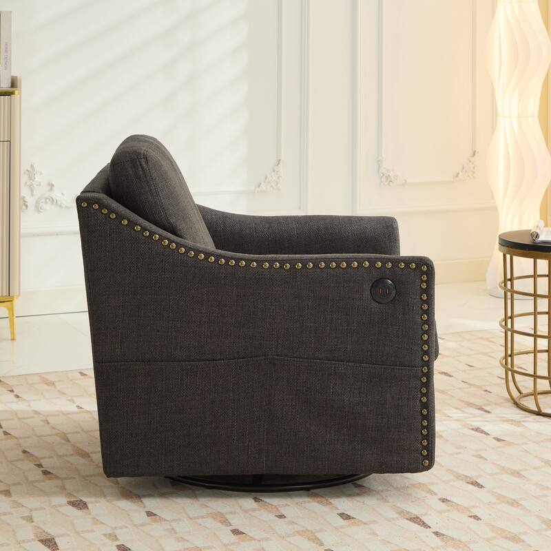 Fabric Swivel Rotating Accent Chair with USB and Side Pocket