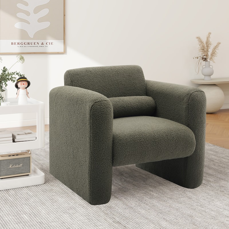 Modern ArmChair Sherpa Fabric Upholstered Accent Chair