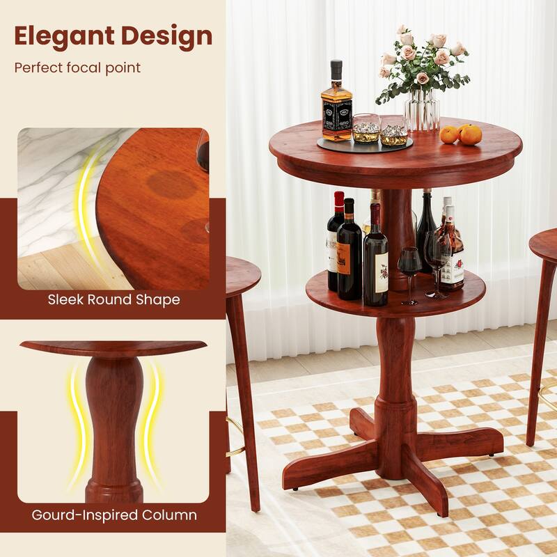 Gymax 2-Tier Round High Top Table w/ Storage Shelf & Pedestal Base for