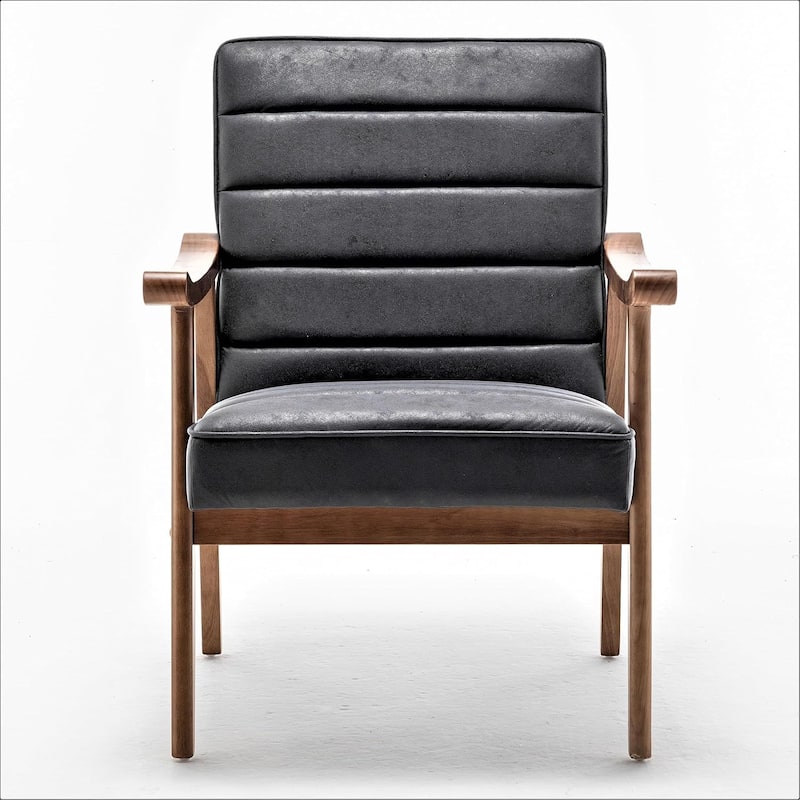 Mid Century Modern Accent Chair with Plush Foam, Leather-Look Microfiber Seat and Back Cushions