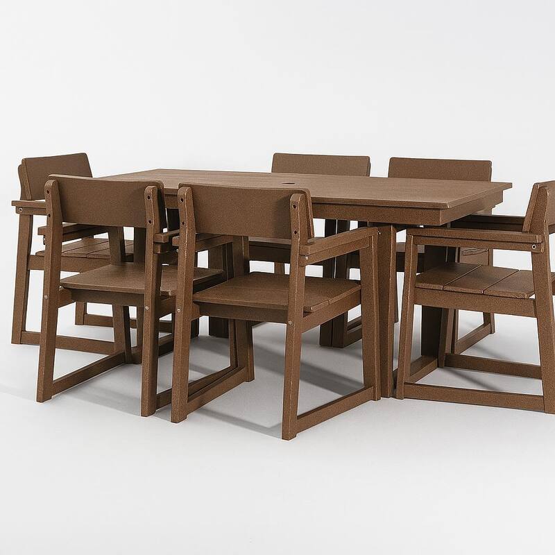 7-Piece HDPE Outdoor Dining Set for 6 - Weather-Resistant Patio Table with Umbrella Hole and 6 Armrest Chairs