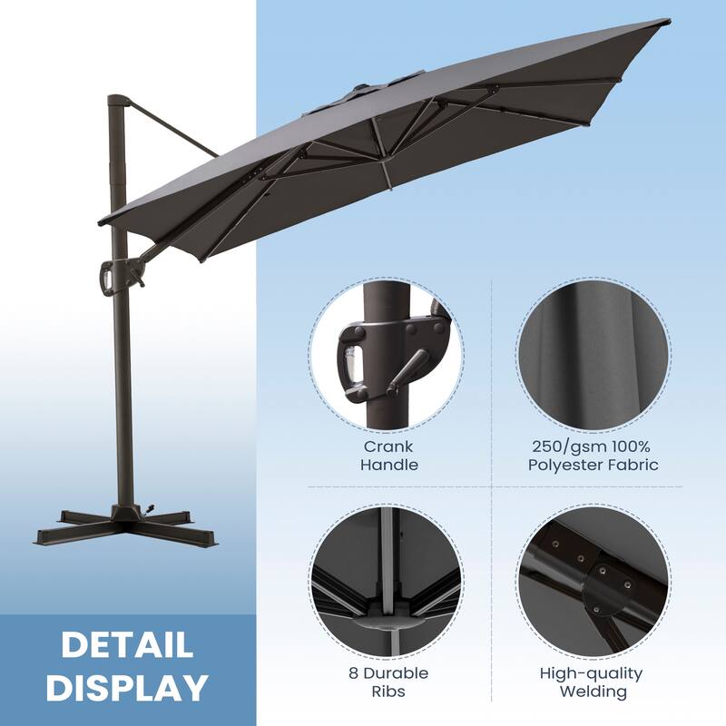 Outdoor 11 x 9 FT Patio Cantilever-Offset Umbrella with 4-Piece Fillable Weighted Base