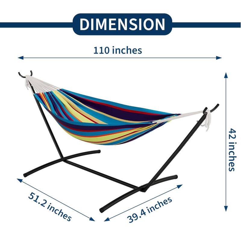 450lb Large Capacity Double Hammock with Steel Stand with Carry Bag for Patio Backyard Poolside