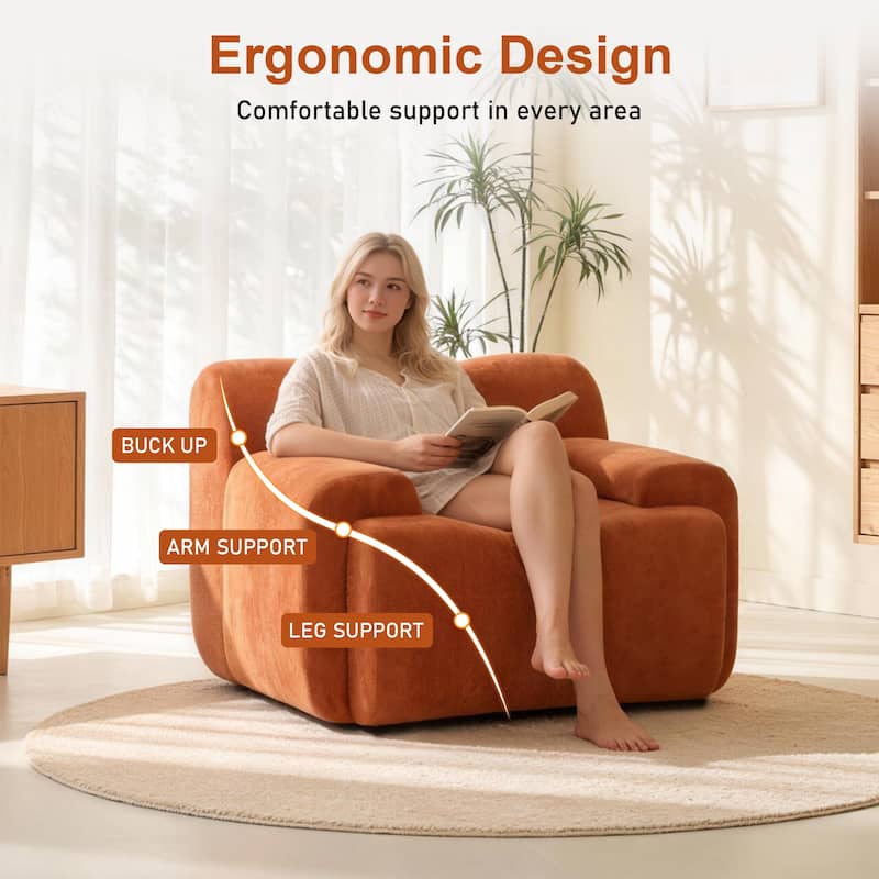 Chenille Accent Chair, Comfy Cloud Sofa Chair, Modern Armchair Boneless Reading Chairs