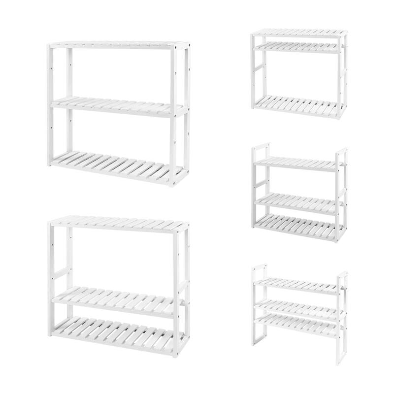 3-Tier Wall-Mountable Wicker Storage Shelf Space-Saving Adjustable Organizer for Bathroom Kitchen or Living Room