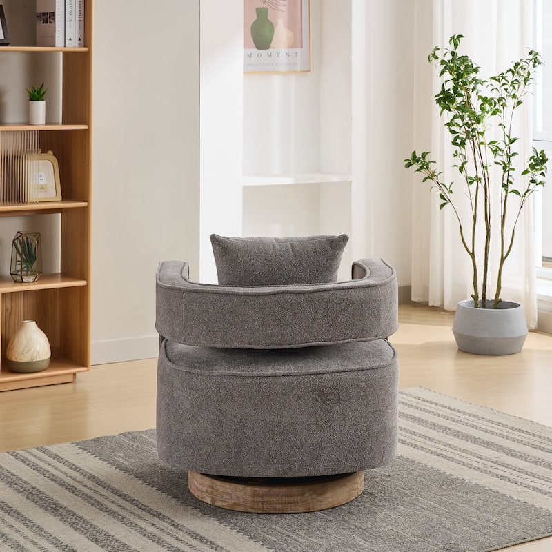 Roomfitters 29.1" Modern Swivel Accent Chair, Open Back Linen Blend Club Chair with Weathered Wood Base