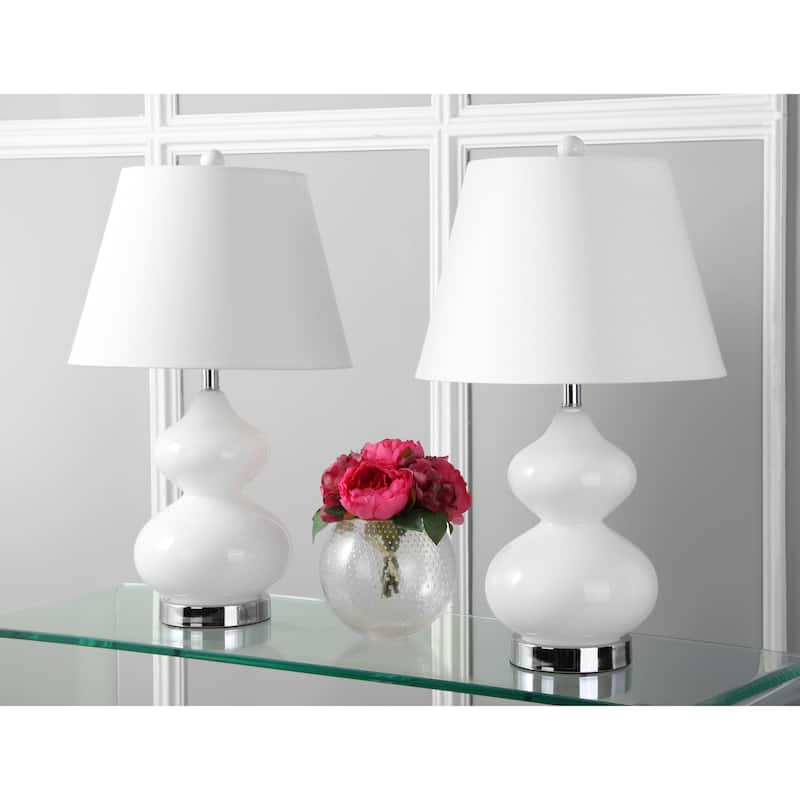 SAFAVIEH Lighting Kimberely 24-inch Double Gourd Glass White Table Lamp (Set of 2) - 14"x14"x24" - 14Wx14Dx24H - White