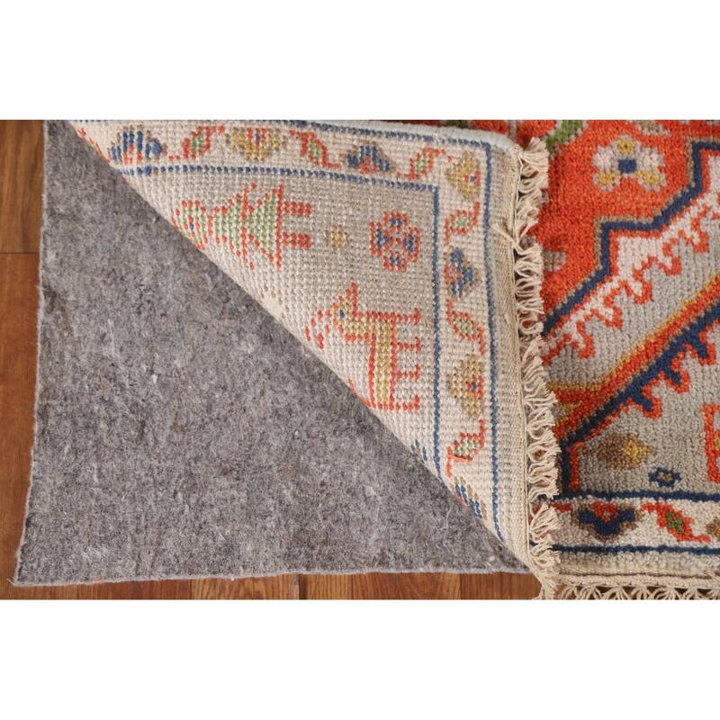 Geometric Green Kazak Indian Runner Rug Handmade Wool Carpet - 2'7"x 9'1"