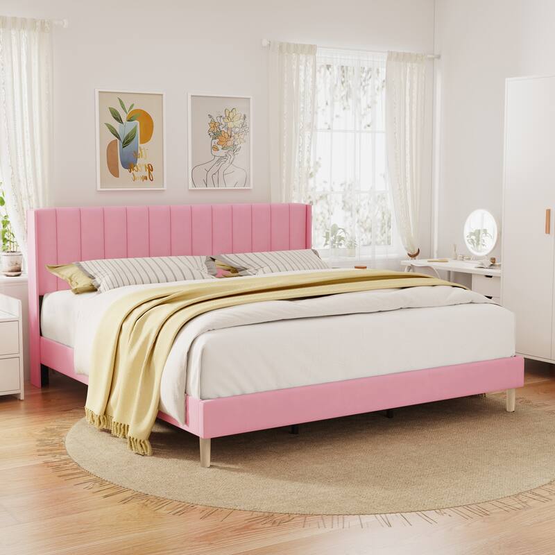 Alazyhome Upholstered Platform Bed Frame - Pink - King