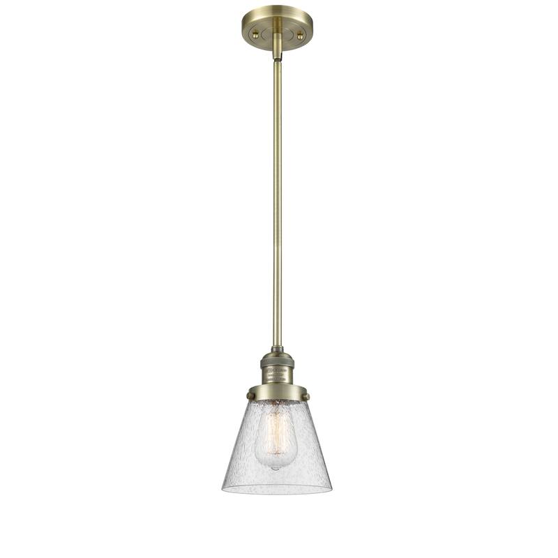 Innovations Lighting Franklin Restoration Cone - 1 Light 6" Stem Hung Mini Pendant - Antique Brass/Seedy