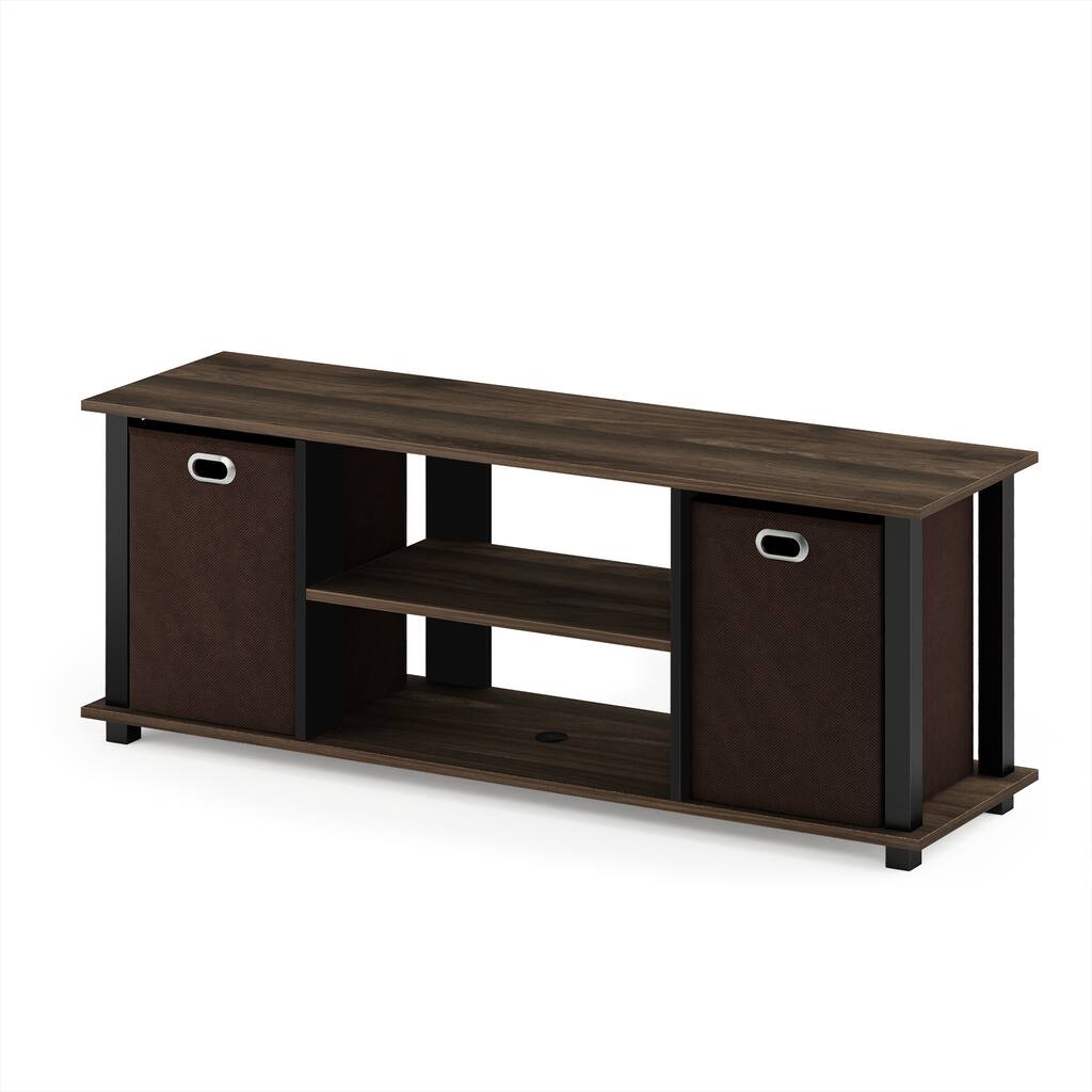 Porch & Den Tompkins Black MDF Entertainment Center with Storage Bins