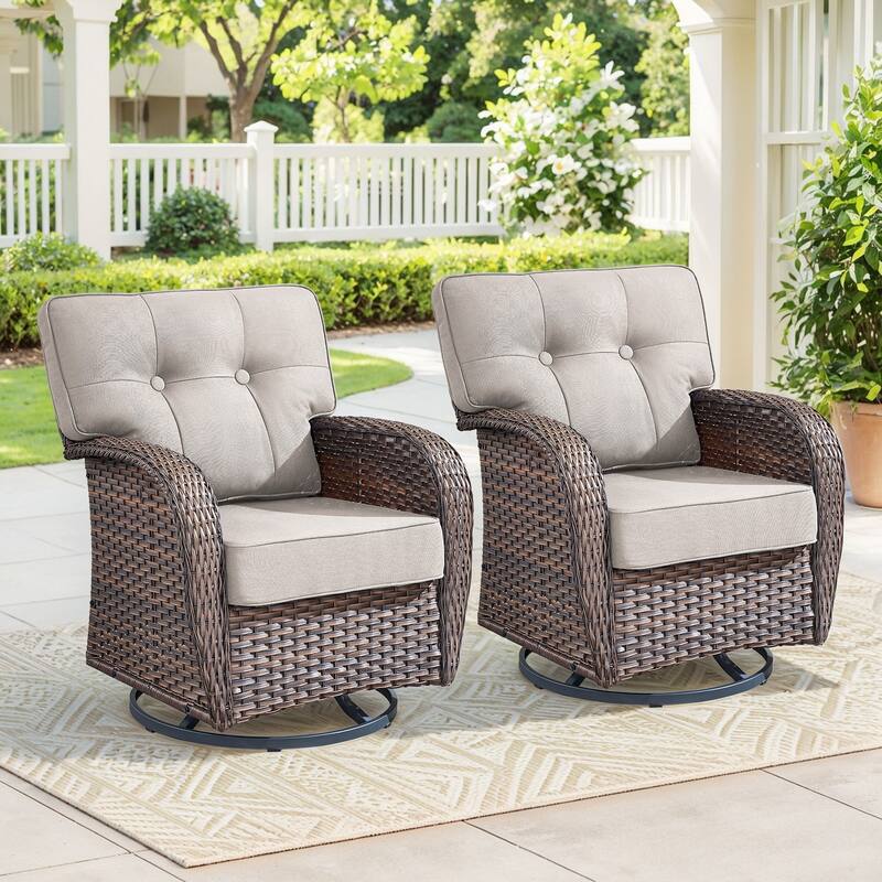 Gymojoy Wide T-Shaped High Back Swivel Glider Chairs Set with 5-inch Cusion for Patio & Balcony