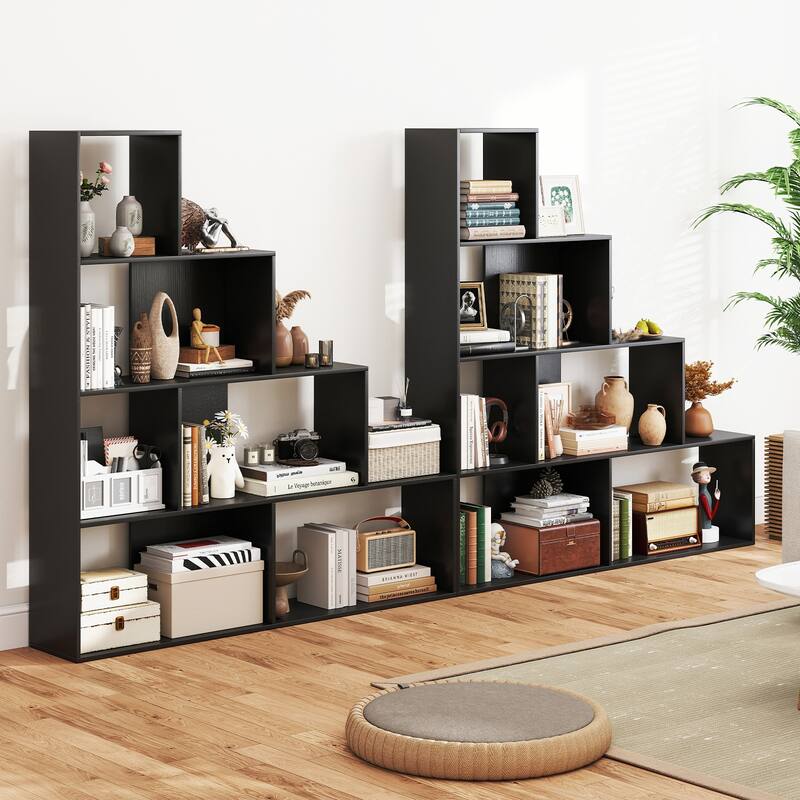 Gymax 2PCS 4-Tier Bookshelf w/6 Storage Cubes 64'' Tall Modern