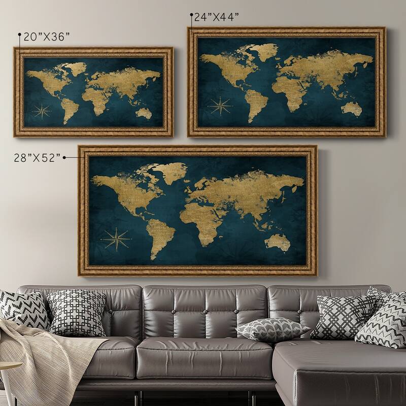Navy Gold Map Premium Framed Canvas- Ready to Hang
