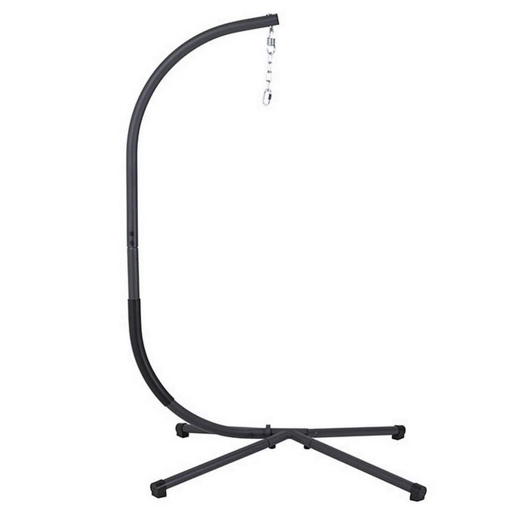 76 Inch Outdoor Swinging Chair Stand, Bold Black Steel, 4 Legged Base