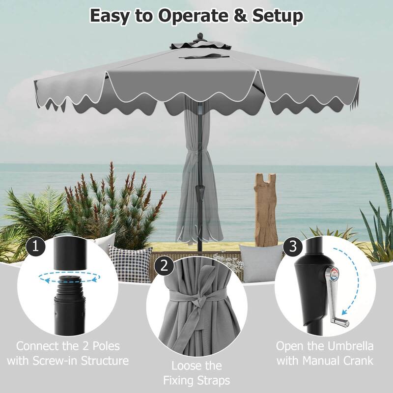 Costway 9 FT Patio Umbrella 2-Tier Market Table Umbrella with