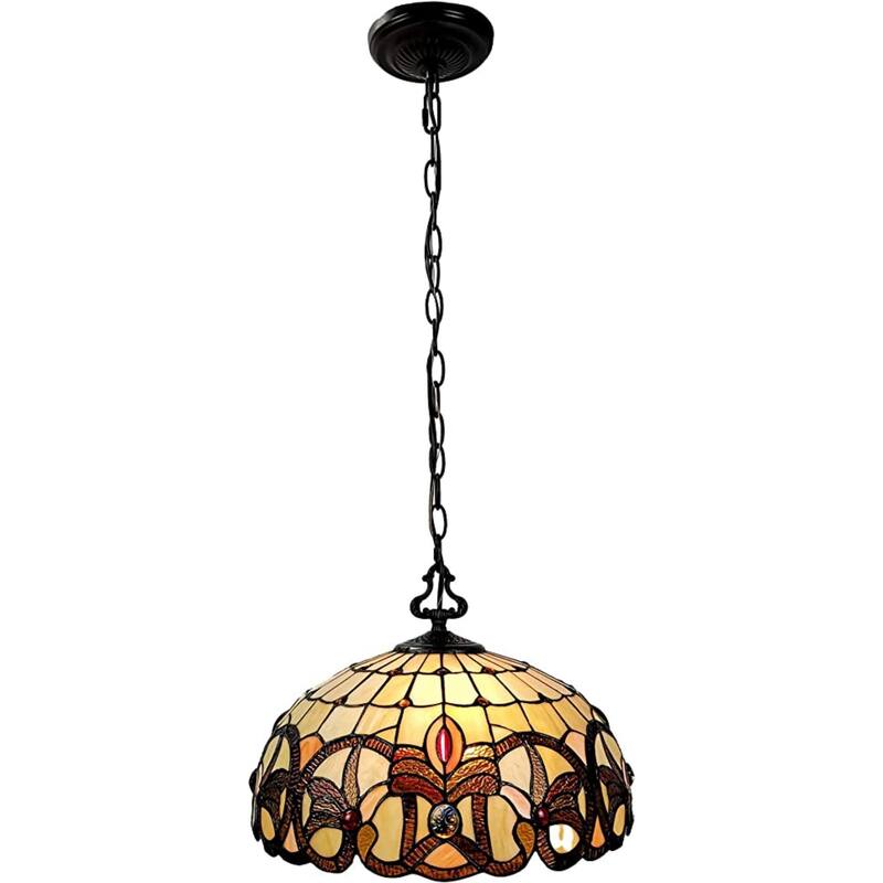 HomeRoots 16" Tiffany Style Stained Glass Two Light Glass Dimmable Ceiling Light - 16' X '9' X '16
