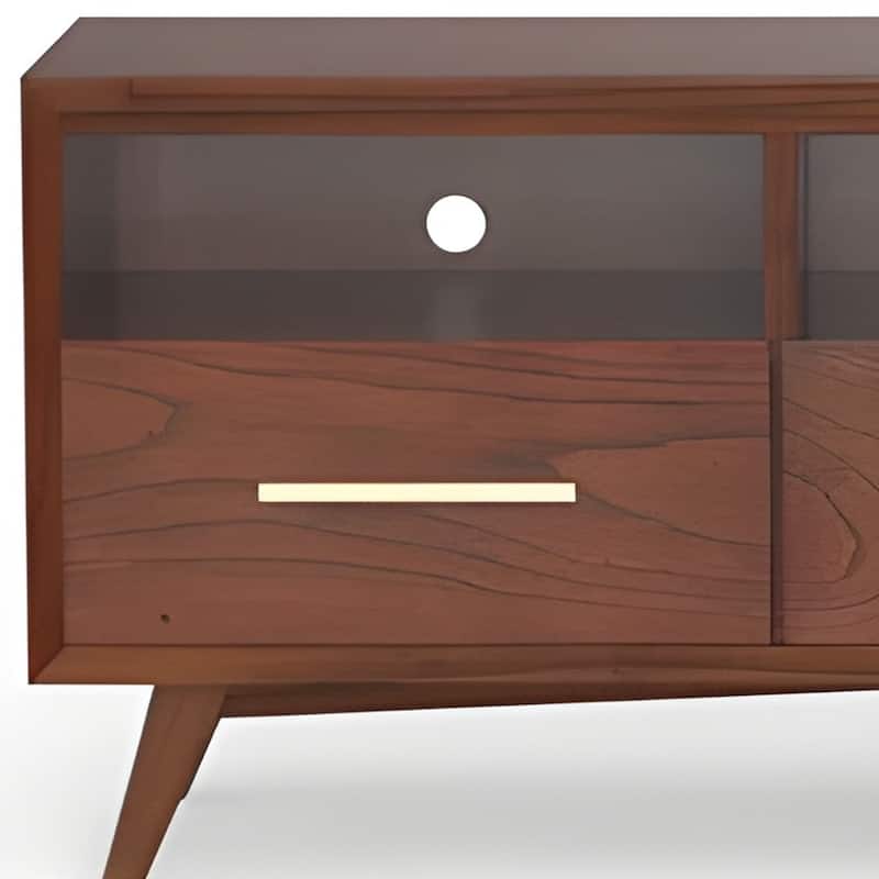 HomeRoots 64" Brown Mahogany Solid Wood Open Shelving TV Stand - 24" x 64" x 18"