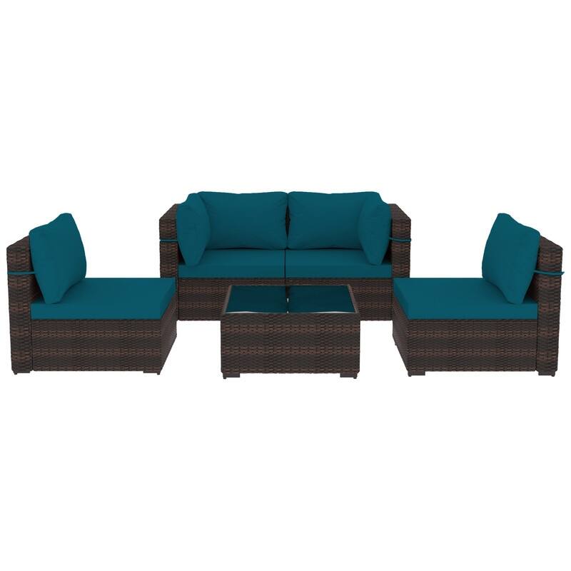 Patio Watcher 5-Piece Wicker Patio Conversation Set with Cushions