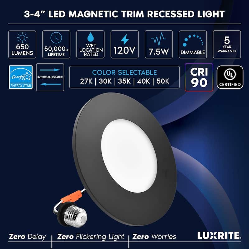Luxrite 34 Inch LED Flush Mount & Recessed Light, 7.5W, 5CCT 2700K