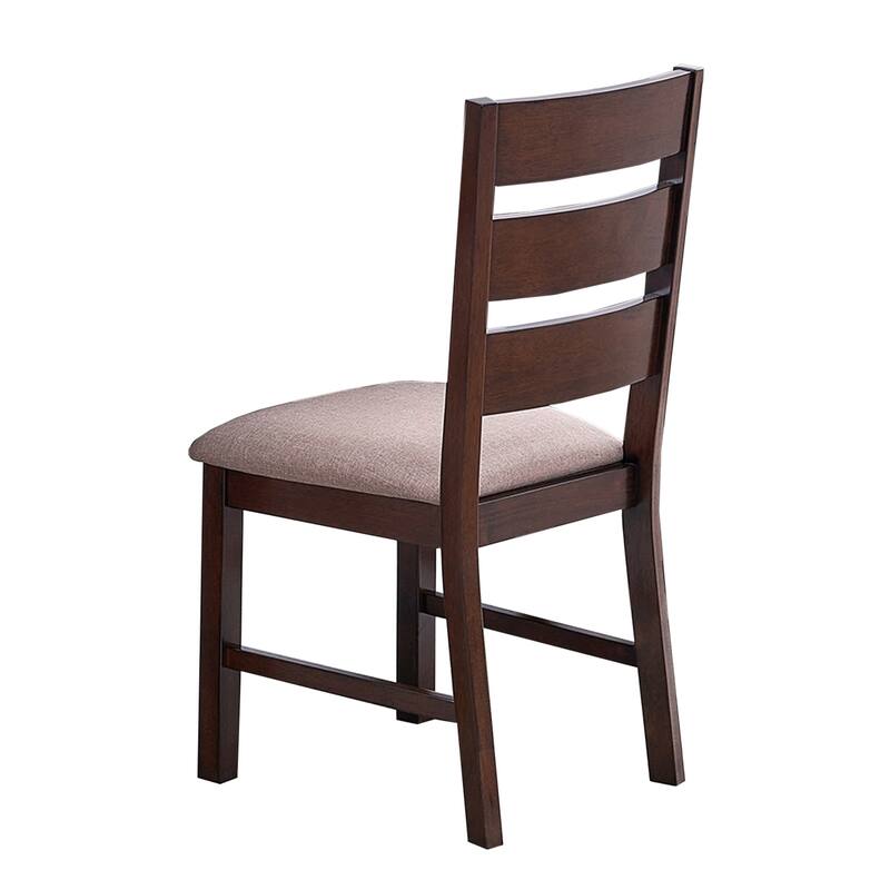 Set of 2 Upholstered Dining Chairs with Ladder Back in Antique Cherry