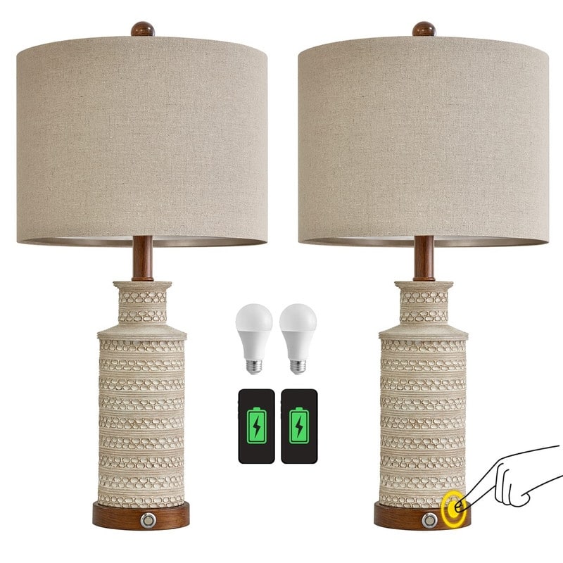 24'' Farmhouse Table Lamp Set of 2 for Bedroom