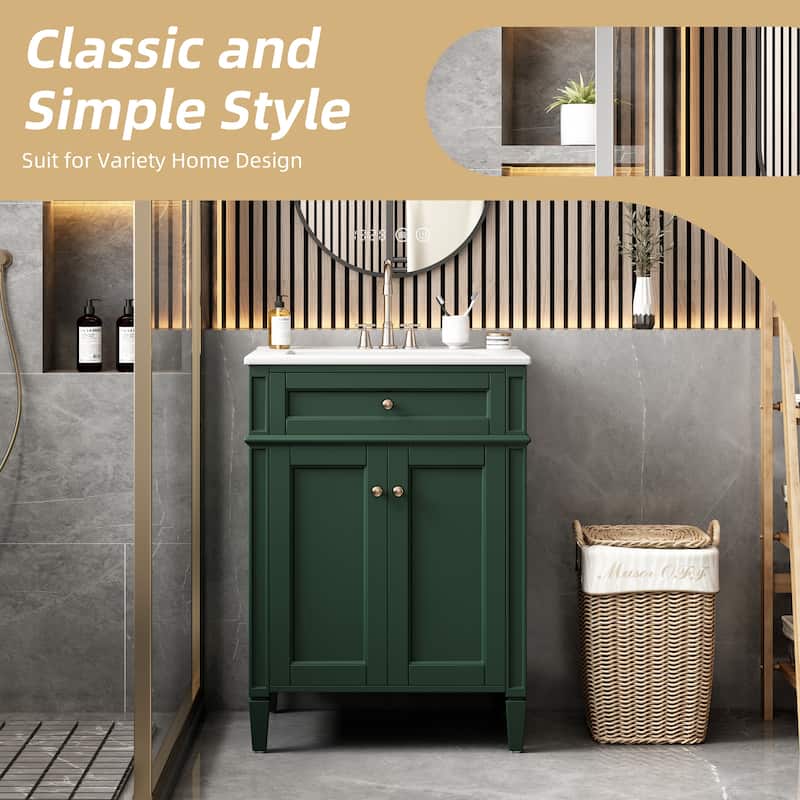 24" Bathroom Vanity With 2 Doors And Tip-Out Drawer, Bathroom Storage Cabinet With Sink, Soft-Closing Doors With Organizers