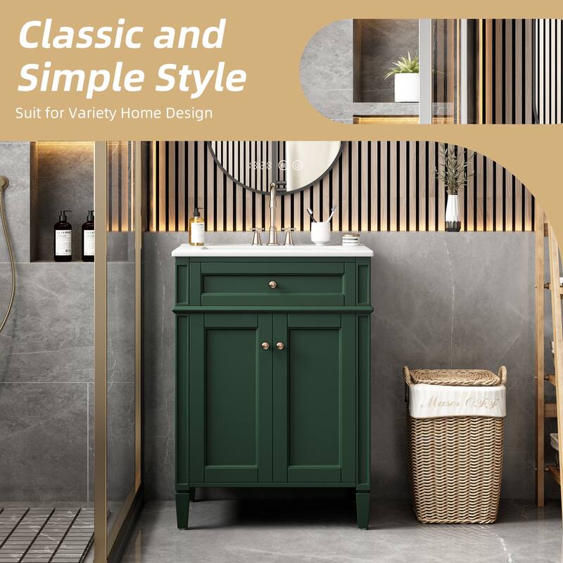 24" Bathroom Vanity with 2 Doors and Tip-Out Drawer, Bathroom Storage Cabinet with Sink, Soft-Closing Doors with Organizers