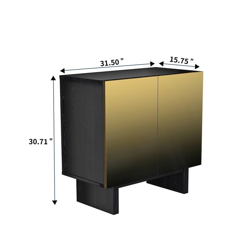 Modern Matte Black 2 Door Accent Cabinet with Gold Wire Mesh