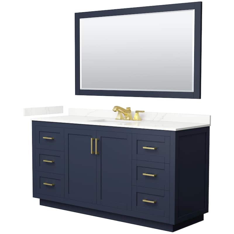 Wyndham Collection WCF292966S-QTZ-US3M58 Miranda 66" Free Standing - Dark Blue / Giotto Quartz Top / Brushed Gold