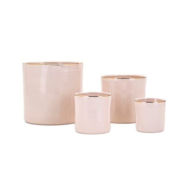 Set of 4 Pink Beatha Real Gold Trim Planters 8” - N/A
