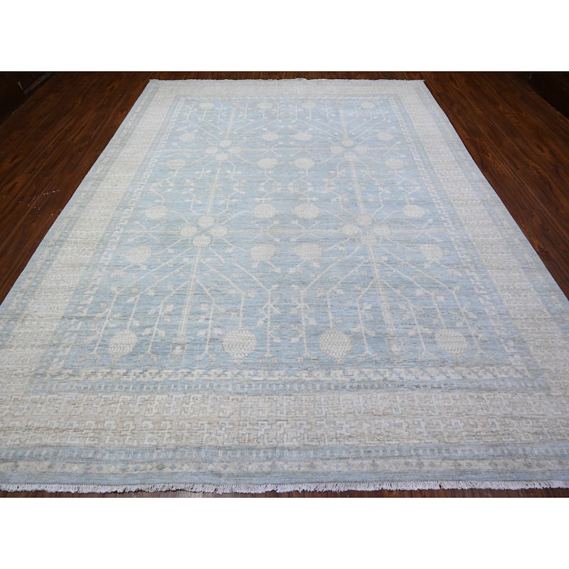 Sky Blue, Hand Knotted, Natural Dyes, Natural Wool, White Wash Peshawar ...