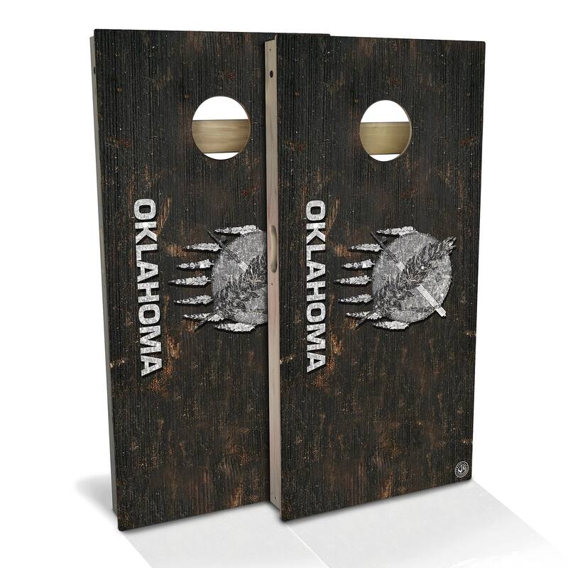 Oklahoma Flag Rustic Outdoor Cornhole Board Set - Backyard 2x4 - NO Accessories