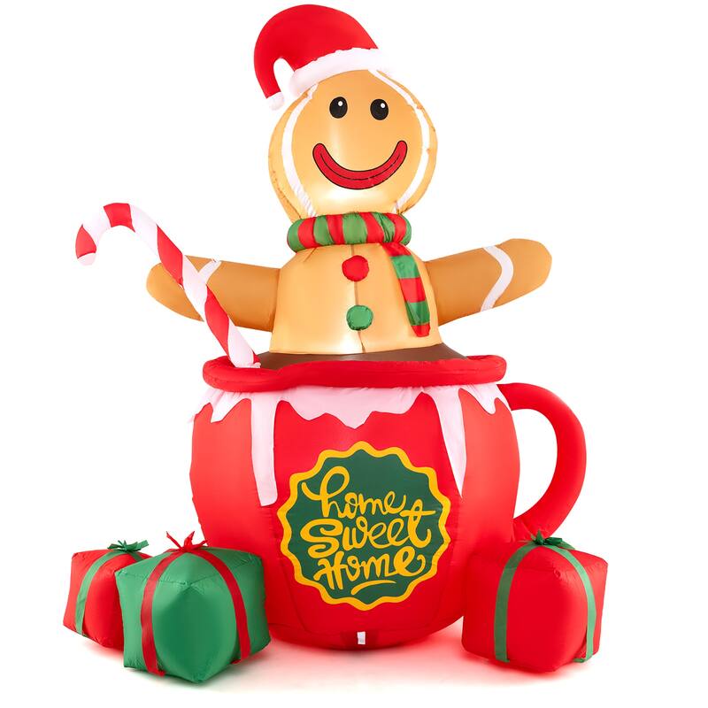 Gymax 7 Ft Christmas Inflatable Blow up Pre-Lit Gingerbread Man in Mug - See Details