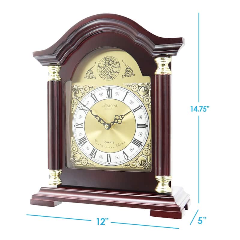 Regnano Gilded Decorative Half Circle Ornate Mantel clock with Chime in Redwood