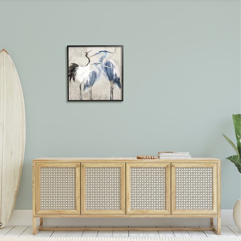 Stupell Leaf Patterned Crane Heron Birds Framed Giclee Texturized Wall Art, Design By Kim Allen