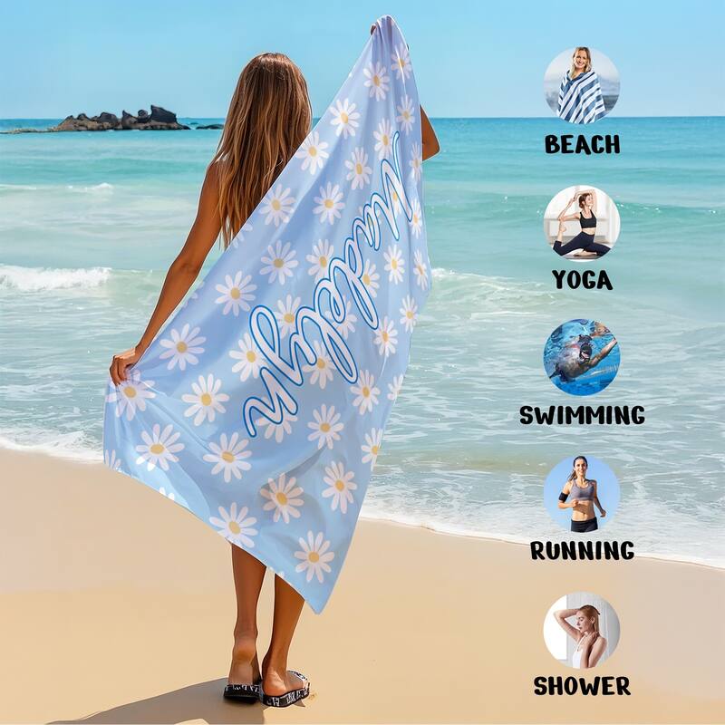 Personalized Beach Towel, Custom Daisy Beach Towel with Name