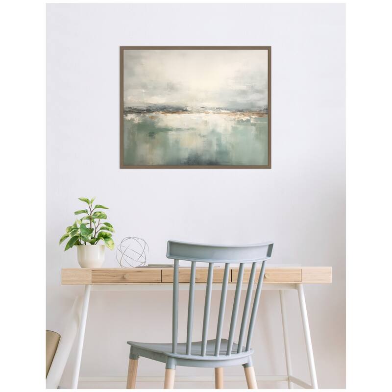Kate and Laurel Subtle Abstract Gray Green Horizon by The Creative Bunch Studio Framed Canvas Wall Art Print