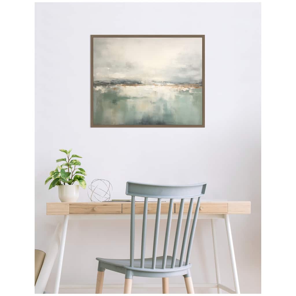 Kate and Laurel Subtle Abstract Gray Green Horizon by The Creative Bunch Studio Framed Canvas Wall Art Print