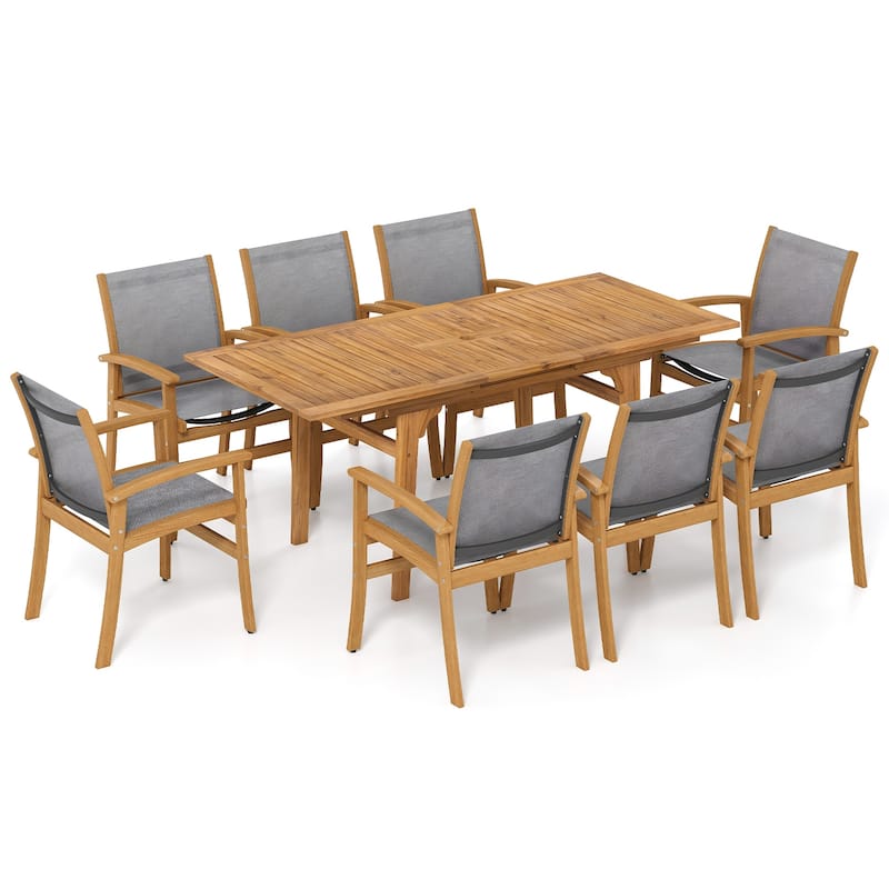 9 Pieces Acacia Wood Patio Dining Set for 6-8 - Multi - Multi