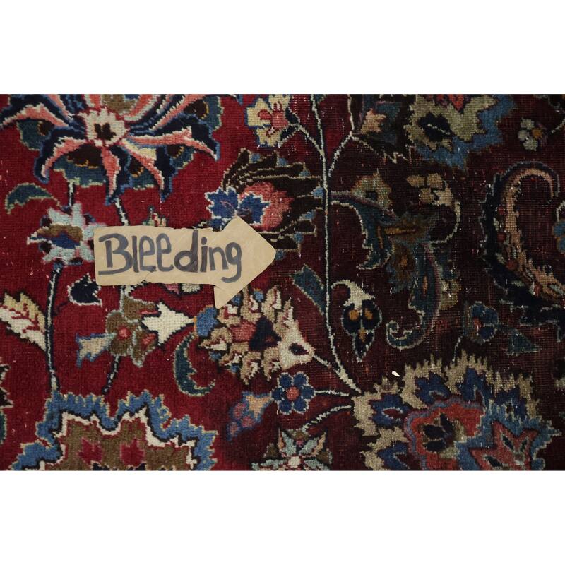 Hand Knotted Oriental 100% Wool Carpet Traditional All-Over Red Mashad Area Rug - 12' 2'' X 8' 11''