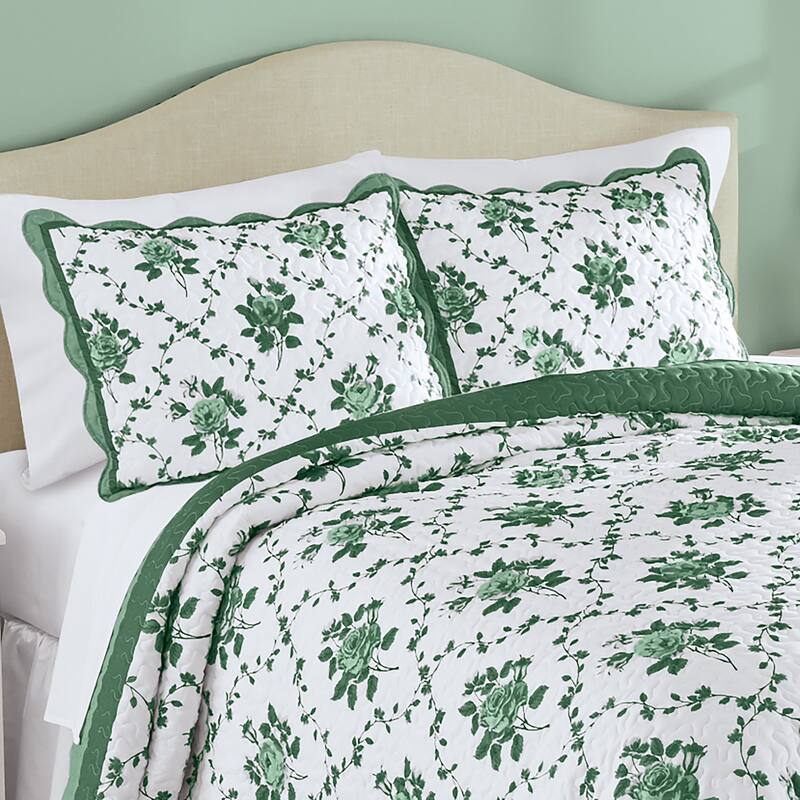 Brielle Rose Bouquet Trellis Rose Design Scalloped Edge Pillow Sham