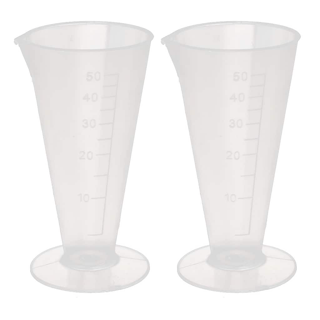 2pcs Kitchen Lab Plastic Conical Shape Measuring Cup 50ml Capacity - Clear