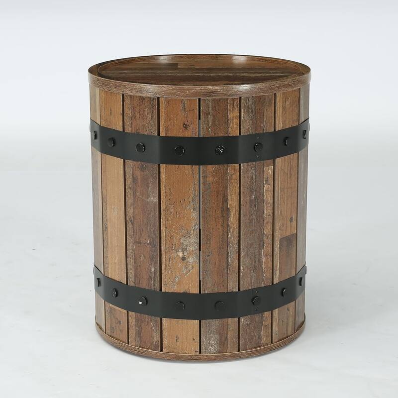 Barrel Side Table with Hidden Storage, 19.68" Round End Table, 24" Tall Sofa Side Bedside Nightstand for Living Room