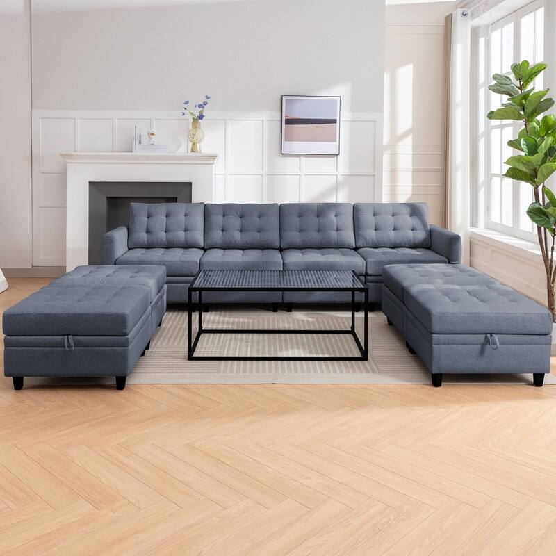 Mixoy Modular Sectional Sofa with Adjustable Armrest,Storage Ottoman,Modern L/U Shaped Living Room Furniture Set