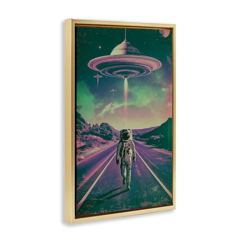 Stupell Astronaut with Overhead UFO Framed Floater Canvas Wall Art Design By Wumples