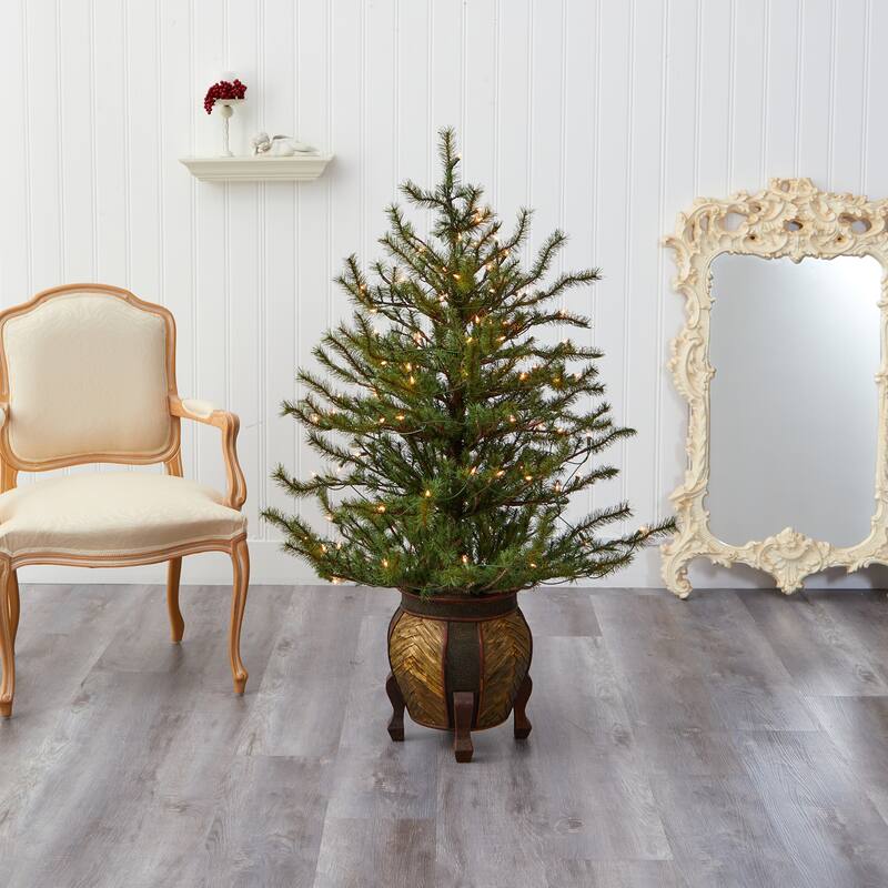 4.5' Artificial Christmas Tree with 100 Lights in Decorative Planter