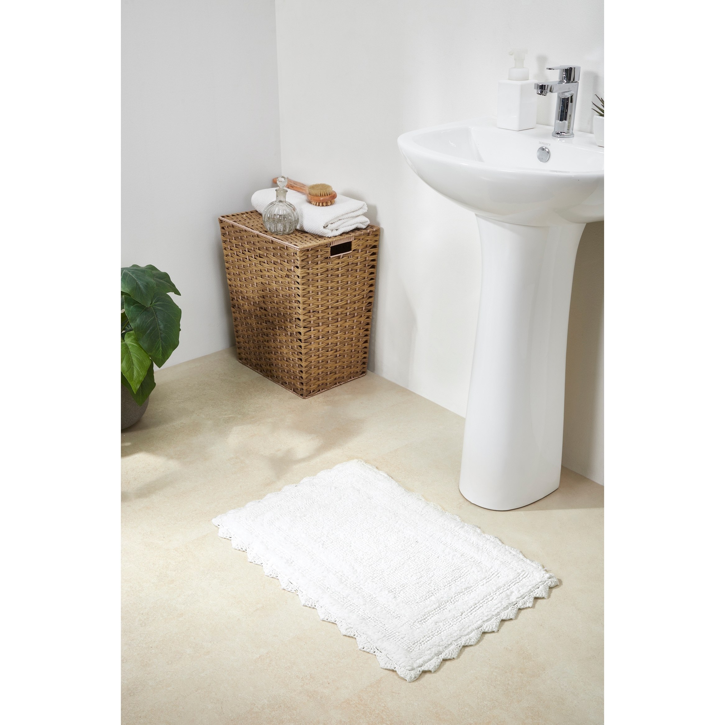 Nautica Micellar Cotton Solid Reversible 2 Piece Bath Rug Set - White