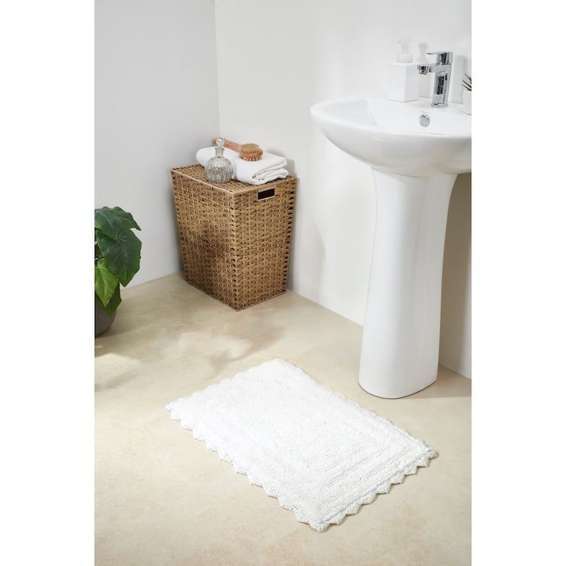 Better Trends Bath Rugs Set 100% Cotton Soft & Water Absorbent Tufted Bathroom Rug for Shower, Sink Bath Mats Lilly Crochet - 3 Piece Set (17" x 24" | 20" x 20" | 21" x 34") - White